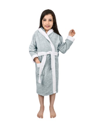 برنس حمام أطفال من القطن الخالص لون رصاصي بغطاء للرأس مريحة للأطفال - للبنات والأولاد