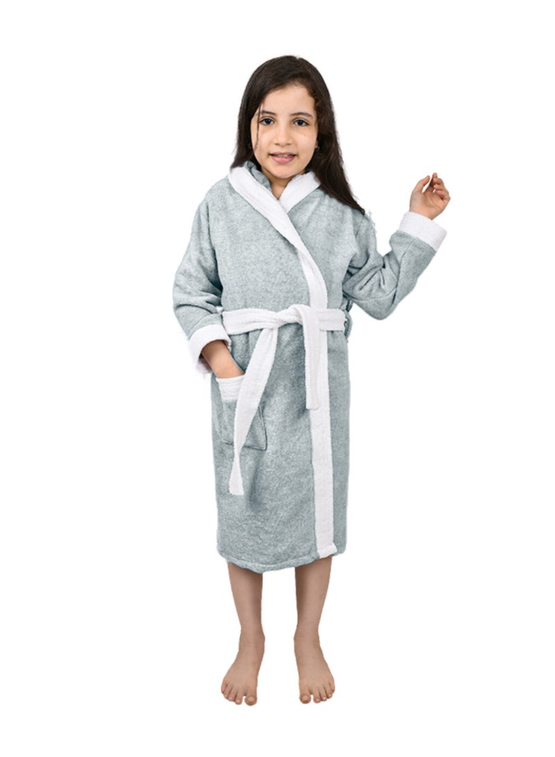 Banotex Grey Pure Cotton Baby Bathrobe with Hood Comfortable for Kids - Girls & Boys - Image 1