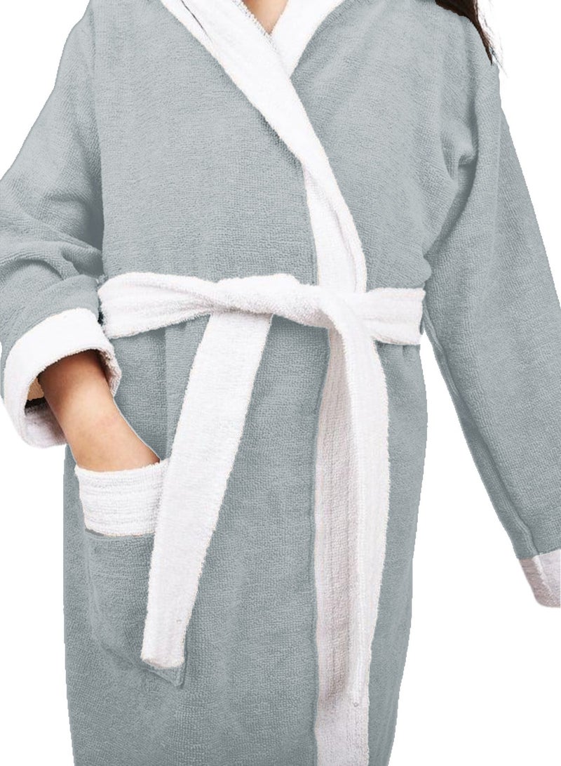 Banotex Grey Pure Cotton Baby Bathrobe with Hood Comfortable for Kids - Girls & Boys - Image 2