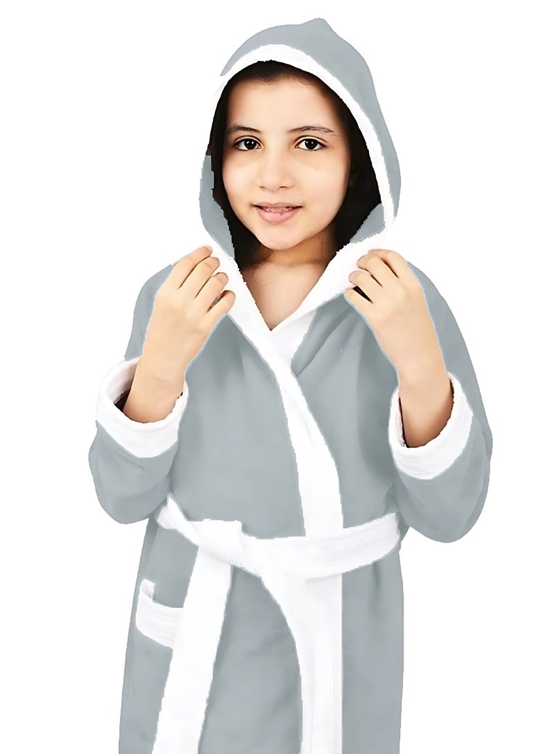 Banotex Grey Pure Cotton Baby Bathrobe with Hood Comfortable for Kids - Girls & Boys - Image 3