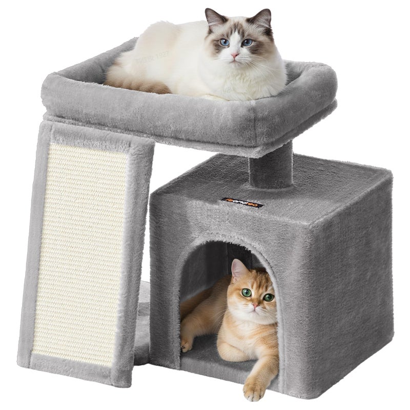 Feandrea Small Cat Tree, Cat Tower Condo, Scratching Ramp, Large Top Perch, Cave, 20.1 x 15.4 x 18.3 Inches, Dove Gray UPCT010GD02S - Image 1