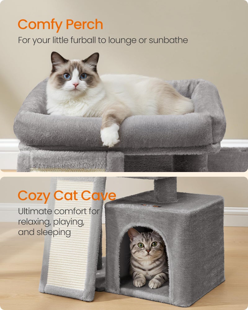 Feandrea Small Cat Tree, Cat Tower Condo, Scratching Ramp, Large Top Perch, Cave, 20.1 x 15.4 x 18.3 Inches, Dove Gray UPCT010GD02S - Image 4