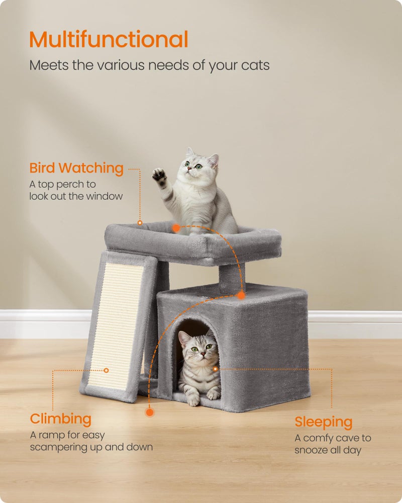 Feandrea Small Cat Tree, Cat Tower Condo, Scratching Ramp, Large Top Perch, Cave, 20.1 x 15.4 x 18.3 Inches, Dove Gray UPCT010GD02S - Image 3