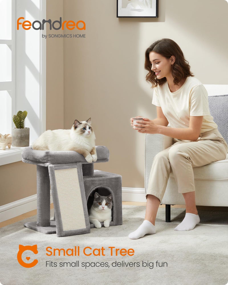 Feandrea Small Cat Tree, Cat Tower Condo, Scratching Ramp, Large Top Perch, Cave, 20.1 x 15.4 x 18.3 Inches, Dove Gray UPCT010GD02S - Image 2
