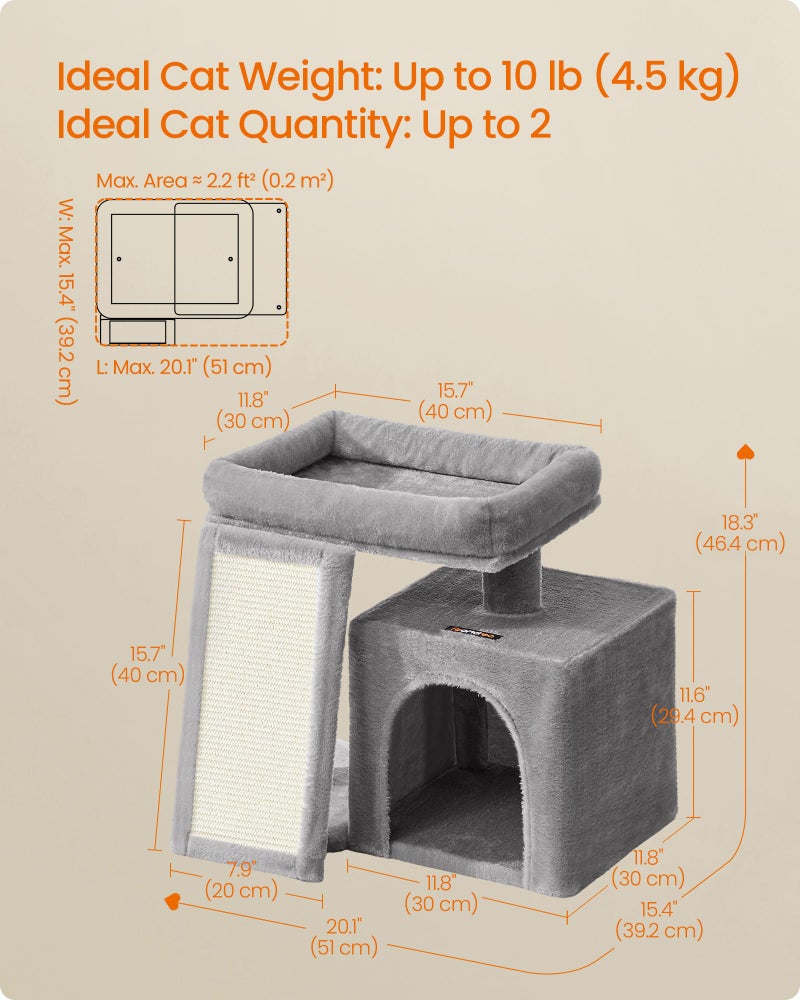 Feandrea Small Cat Tree, Cat Tower Condo, Scratching Ramp, Large Top Perch, Cave, 20.1 x 15.4 x 18.3 Inches, Dove Gray UPCT010GD02S - Image 5