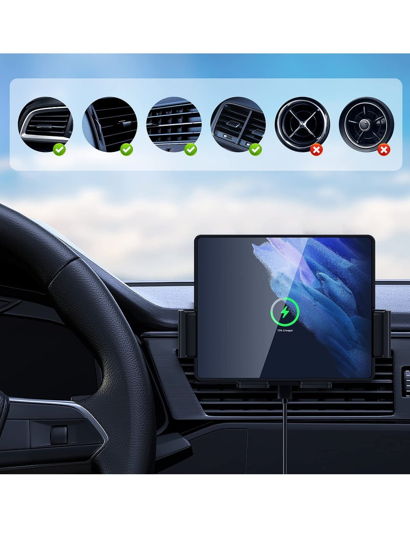 Excefore 20W Qi Wireless Car Charger Mount Holder Compatible for Samsung Galaxy Z Fold4 Fold3 Z Fold2 Fold S22 Ultra, Two Coil Support Portrait Unfold Auto Clamping Charging Car Mount with Cooling Fan - Image 2