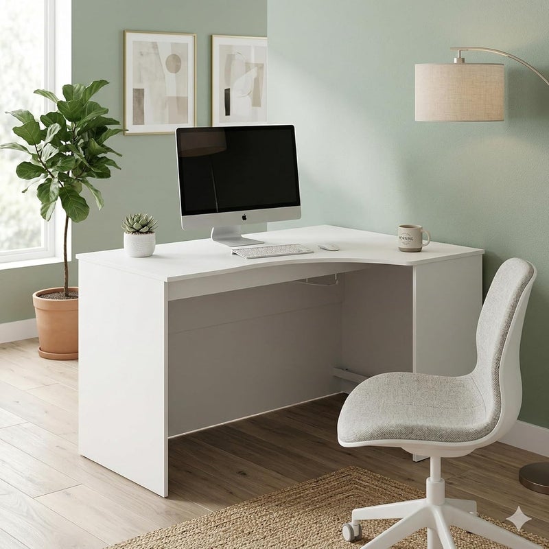 Sky Land Skyland White Ergonomic Corner Office Desk Right-Hand 140x90cm, Reinforced Computer Table with Ergo Cutout and Adjustable Feet, European Quality - Image 5