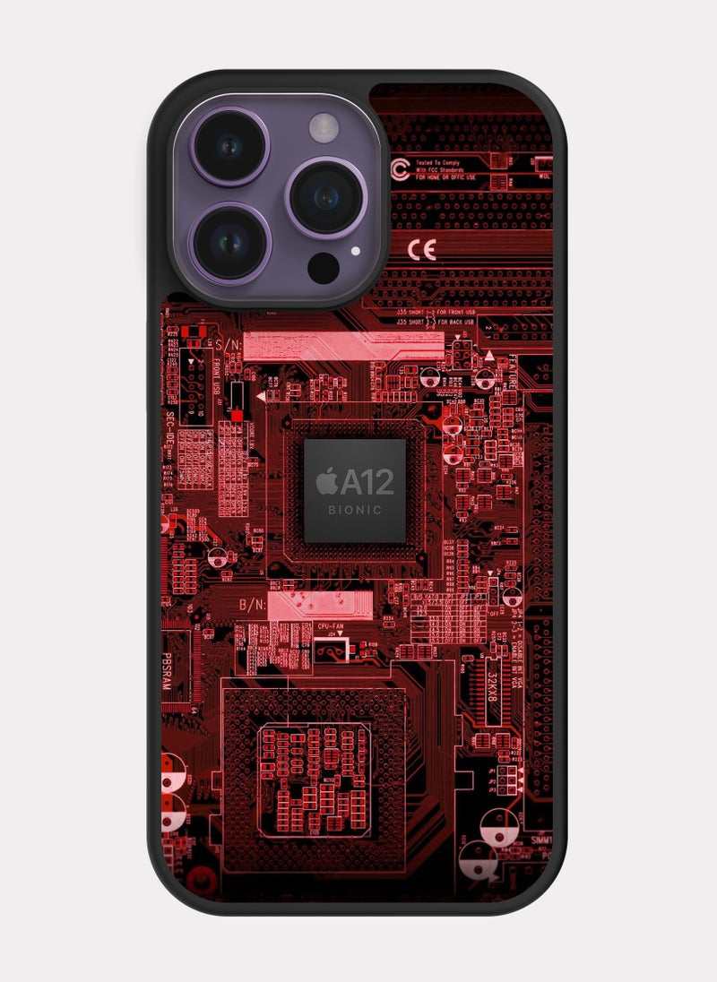 بكسلات كفر ايفون 14 برو ماكس مهندس معالج مذربورد احمر - Image 1