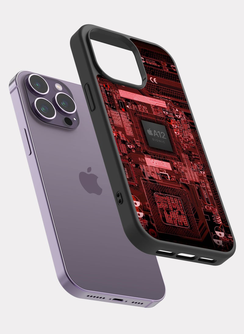 بكسلات كفر ايفون 14 برو ماكس مهندس معالج مذربورد احمر - Image 2