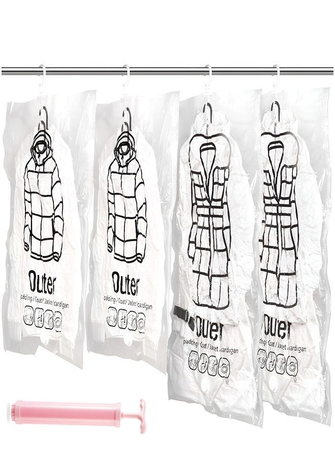 MIXDE 4-Pack Hanging Closet Organizer,Hanging Vacuum Space Saver Bag With Hangers,Vacuum Seal Storage Bag With Suction Pump  - Image 1