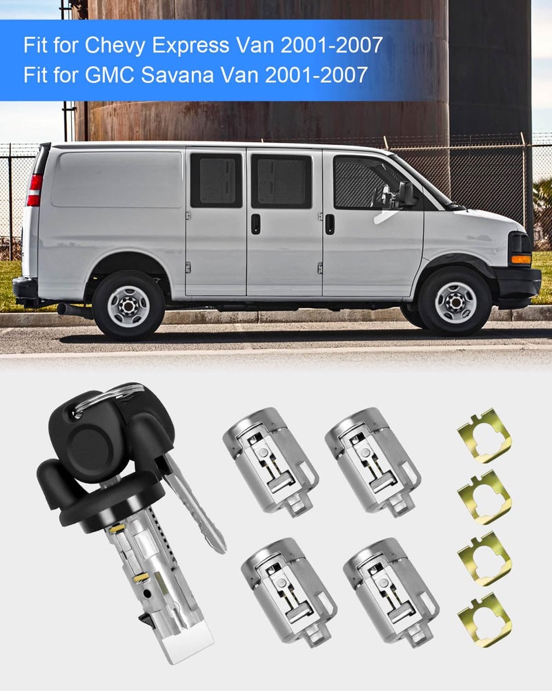 HUQUZN Ignition Switch Door Lock Cylinder Fit for Chevy Express Van GMC Savana Van 2001 2002 2003 2004 2005 2006 2007 Replace 704600 706591, with Keys - Image 3