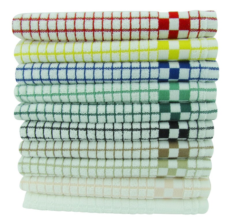 Fecido Classic Kitchen Dish Towels Set  Heavy Duty  Super Absorbent  100 Cotton  Professional Grade Dish Cloths  European Made Tea Towels  10 Pack Multi Color