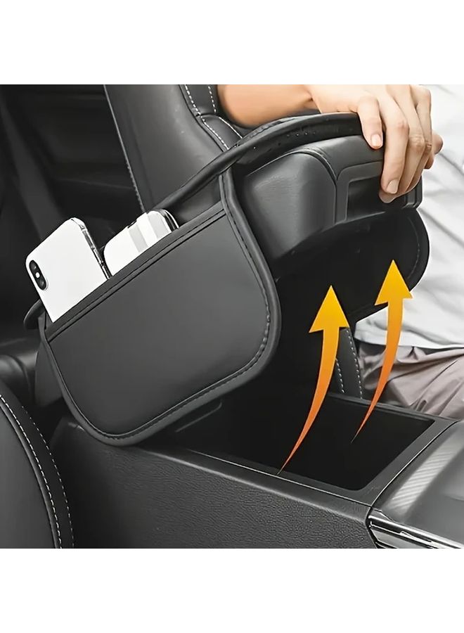 Black Car Armrest Pad With Storage Box Height Lift Design Ergonomic Center Console Cushion - Image 4
