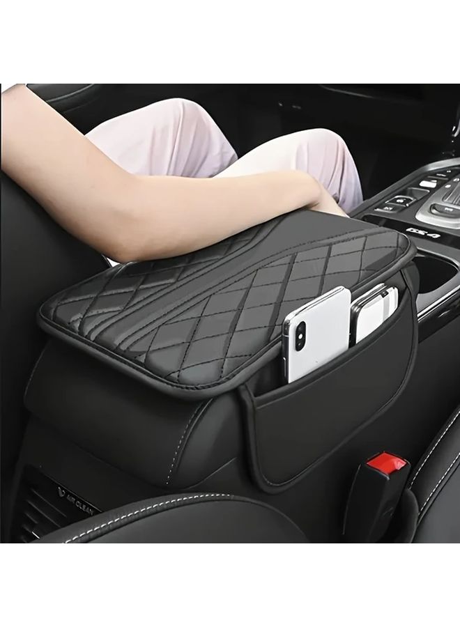 Black Car Armrest Pad With Storage Box Height Lift Design Ergonomic Center Console Cushion - Image 1