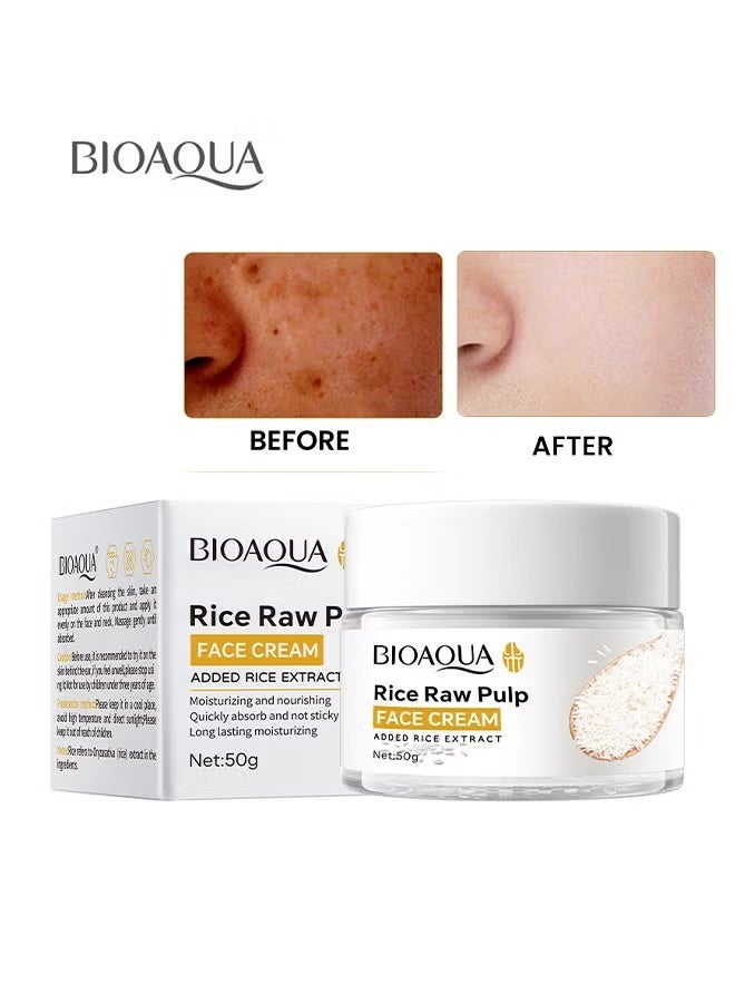 BIOAQUA Rice Raw Pulp Face Cream, Improves Moisture Skin Barrier, Nourishes Deeply, Whitening ,Soothing to Even Out Skin Tone 50g - Image 1