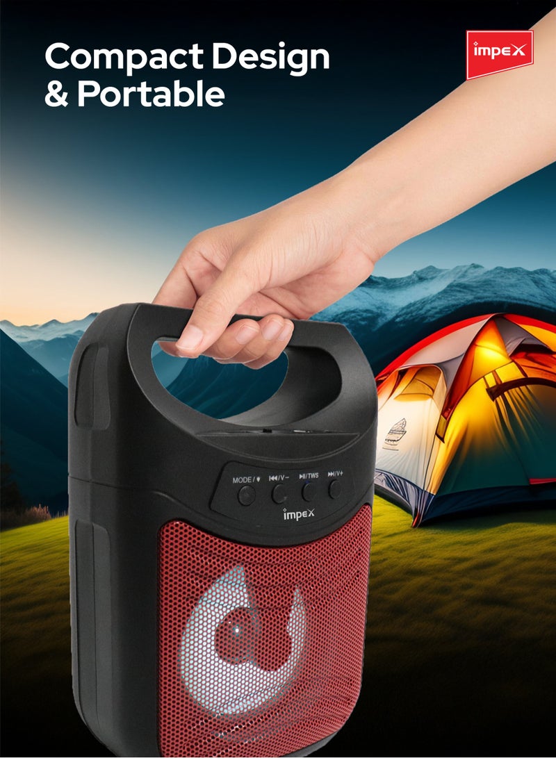 Impex Portable Bluetooth Speaker, 300W PMPO, 4-Inch Speaker, 7 Colored LED Lights, 800mAh Battery, Bluetooth 5.1, USB, Micro SD, AUX, FM, MIC, TWS Support, Type-C Charging, 10m Range, Black - MOLTO Black - Image 5
