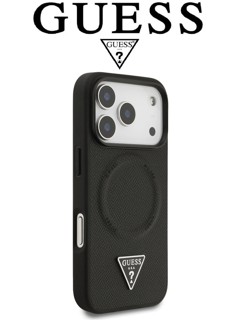CG MOBILE iPhone 17 Pro leather case. iPhone 17 Pro case supports MagSafe wireless charging. iphone 17 Pro back cover provides strong shockproof back protection. iphone 17 pro cover with a French design, elegant, & certified in partnership with GUESS and CG MOBILE. Black phone case. - Image 2