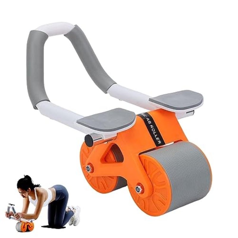 Home gym abdominal roller wheel with TPR-coated steel frame, black color, automatic rebound and elbow support for core strengthening - Image 1