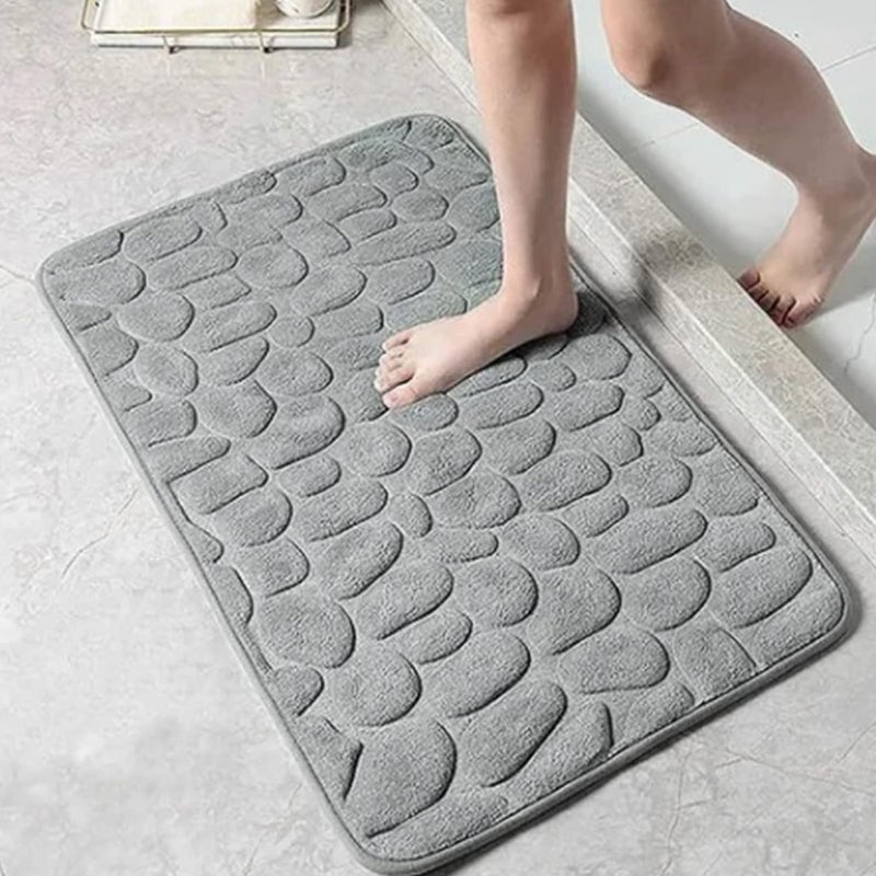 MOSHTU 3PCS Toilet Bath Mat Soft Polyester Safe Cobblestone Embossed Toilet Lid Cover Mat Machine Washable for Bathroom Non Slip Floor Mat (Grey) - Image 4