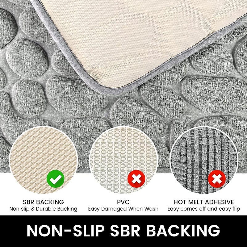 MOSHTU 3PCS Toilet Bath Mat Soft Polyester Safe Cobblestone Embossed Toilet Lid Cover Mat Machine Washable for Bathroom Non Slip Floor Mat (Grey) - Image 3