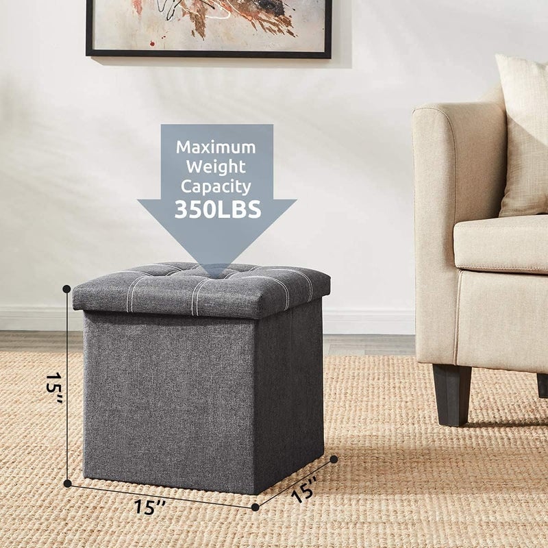 TMOHRA Storage Stool,Foldable Storage Ottoman Box Footrest Step Stool,Padded Seat for Dorm Living Room,Versatile Space-Saving Storage Toy Box,for Bedroom,Support 300lbs (Grey S) - Image 3
