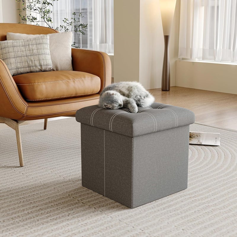 TMOHRA Storage Stool,Foldable Storage Ottoman Box Footrest Step Stool,Padded Seat for Dorm Living Room,Versatile Space-Saving Storage Toy Box,for Bedroom,Support 300lbs (Grey S) - Image 4