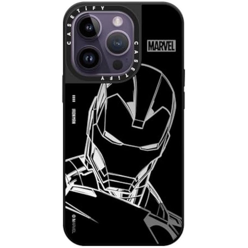 Casetify Mirror iPhone 14 Pro Case 【Iron Man Co-Lab/Reflective / 4.9ft Drop Protection/Compatible with Magsafe】 - Iron Man - Black - Silver on Black - Image 1