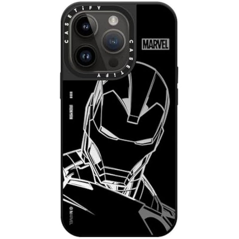 Casetify Mirror iPhone 14 Pro Case 【Iron Man Co-Lab/Reflective / 4.9ft Drop Protection/Compatible with Magsafe】 - Iron Man - Black - Silver on Black - Image 2