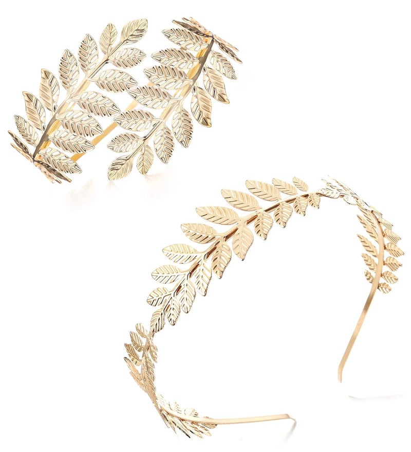 Finrezio Greek Goddess Headband Arm Cuff Bridal Jewelry Set Roman Laurel Leaf Branch Crown Armlet Upper Arm Band Bracelet Adjustable - Image 1