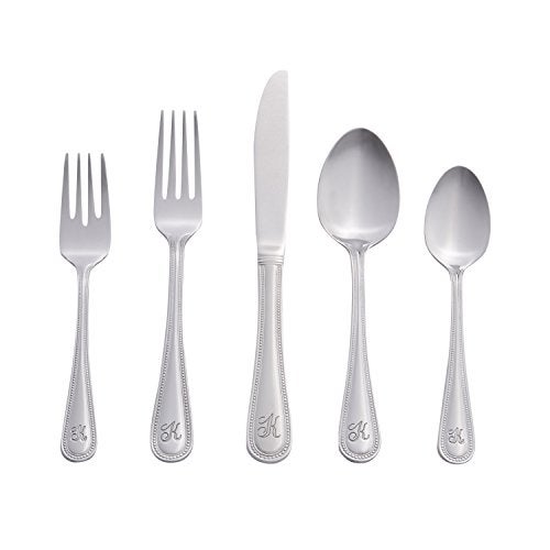 RiverRidge Monogrammed Beaded Flatware Set - K - 46-Piece Silverware with Custom Letter Stamp, 18/0 Stainless Steel Utensils Set for Daily Use & Special Occasions - Dishwasher Safe, Versatile Design - Image 1