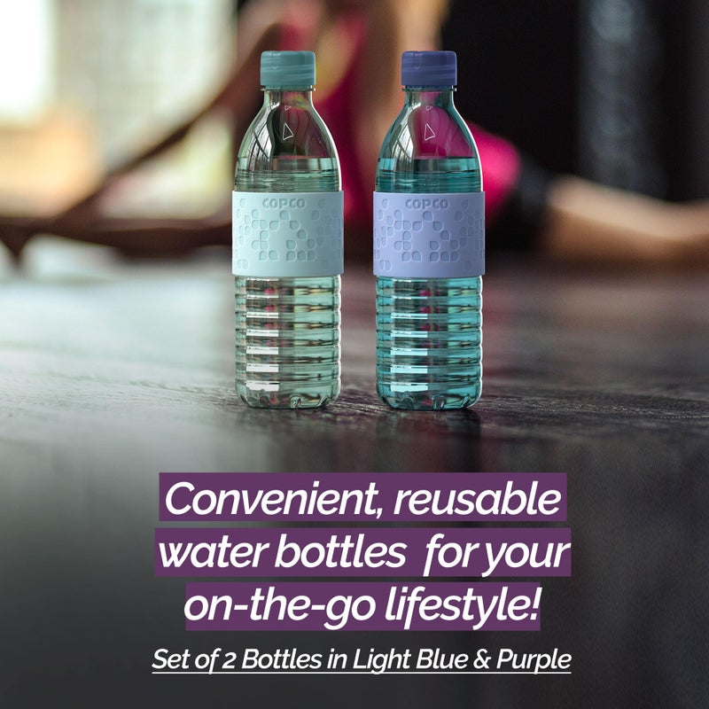 Copco Hydra 16.9oz Water Bottle, Set of 2 - Non-Slip Sleeve & BPA-Free Tritan Plastic - Dishwasher Safe, Reusable To Go Bottle - Leak-Proof, Spill-Proof, Portable Water Bottle (Light Blue & Purple) - Image 2