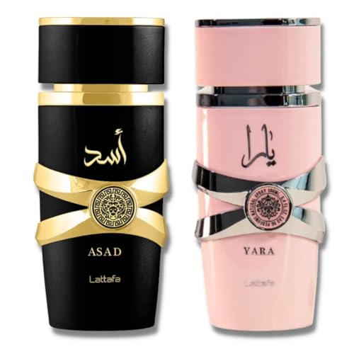 Lattafa for Unisex 2 Piece Eau de Parfum Gift Set Asad for Men Yara for Women 34 Ounce100 ml each - Image 1
