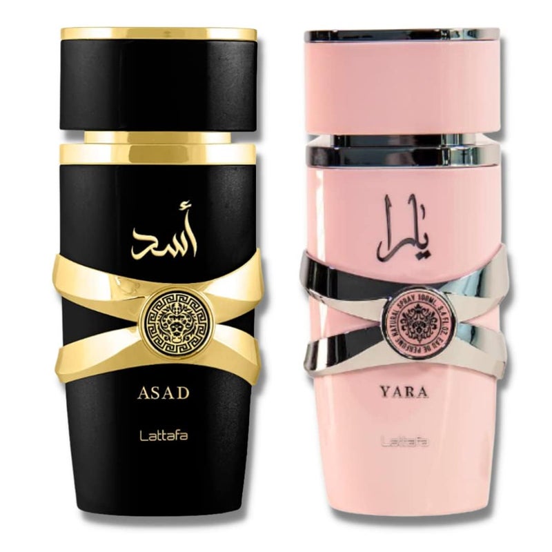 Lattafa for Unisex 2 Piece Eau de Parfum Gift Set Asad for Men Yara for Women 34 Ounce100 ml each - Image 2