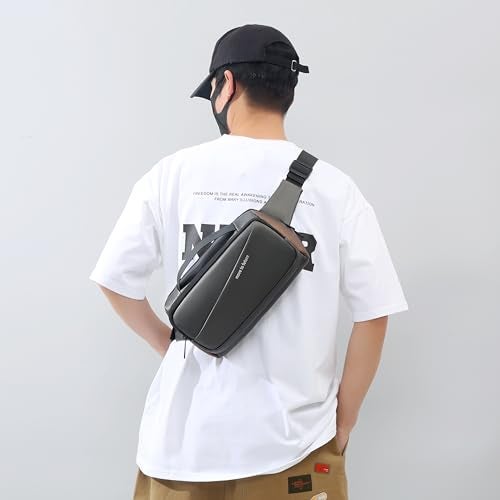 TS WITH TECHSUN Lightweight Shoulder Bag, Crossbody Chest Sling for Waist, Messenger Style Hip, Motorcycle, Sports, Leisure, Unisex, Travel & Outdoor Activities (Grey & Golden) - Image 4