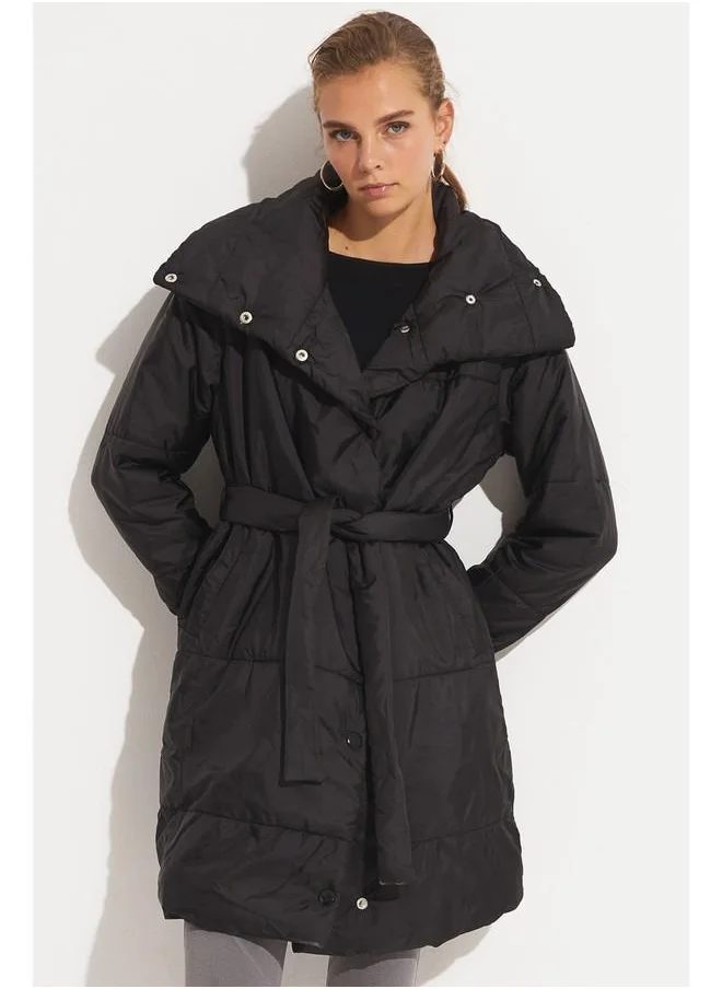 JUNE June Wide Neck Coat Black