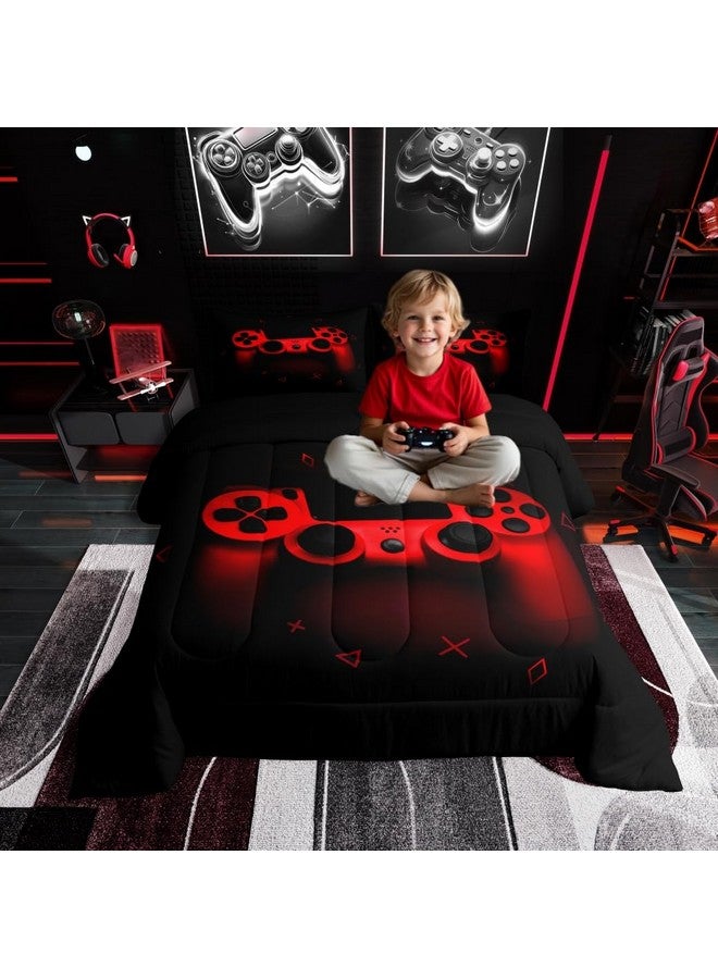 Erosebridal Boys Gamer Comforter Set Twin Size,Gamepad Bedding Set Kids Young Man Video Games Down Comforter for Teen Child Game Room Decor Black Red Classic Retro Gaming Quilted Duvet Set with Pillowcase  - Image 3