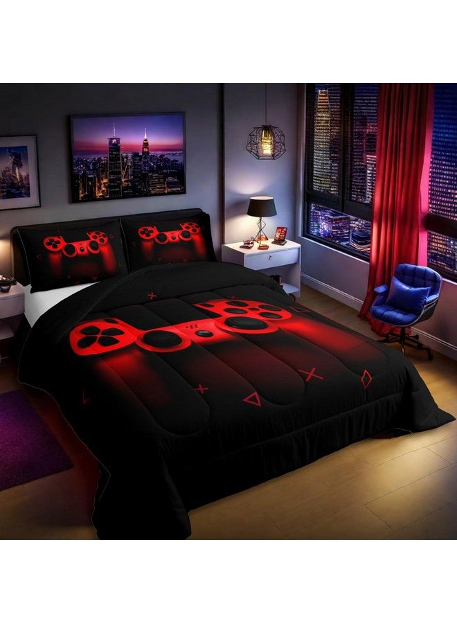 Erosebridal Boys Gamer Comforter Set Twin Size,Gamepad Bedding Set Kids Young Man Video Games Down Comforter for Teen Child Game Room Decor Black Red Classic Retro Gaming Quilted Duvet Set with Pillowcase  - Image 2