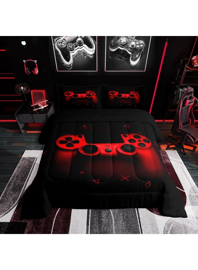 Erosebridal Boys Gamer Comforter Set Twin Size,Gamepad Bedding Set Kids Young Man Video Games Down Comforter for Teen Child Game Room Decor Black Red Classic Retro Gaming Quilted Duvet Set with Pillowcase  - Image 1