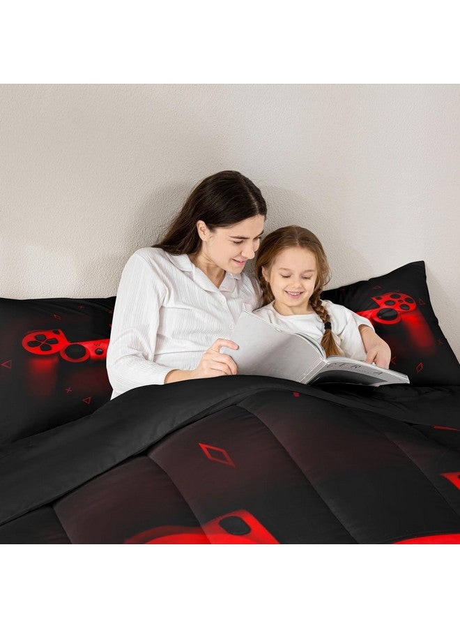 Erosebridal Boys Gamer Comforter Set Twin Size,Gamepad Bedding Set Kids Young Man Video Games Down Comforter for Teen Child Game Room Decor Black Red Classic Retro Gaming Quilted Duvet Set with Pillowcase  - Image 5
