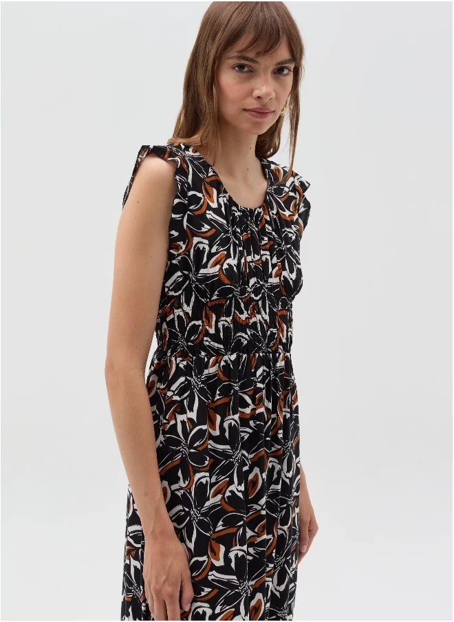 Ovs Long floral dress with smock stitch