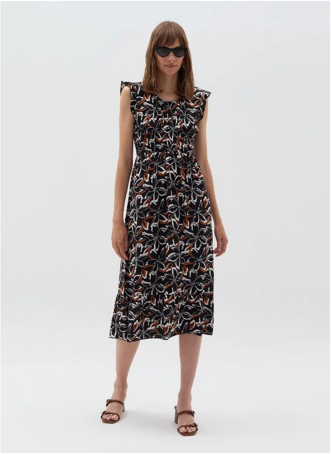 Ovs Long floral dress with smock stitch