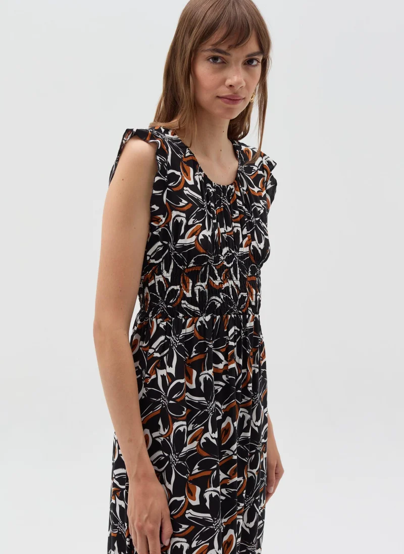 Ovs Long floral dress with smock stitch