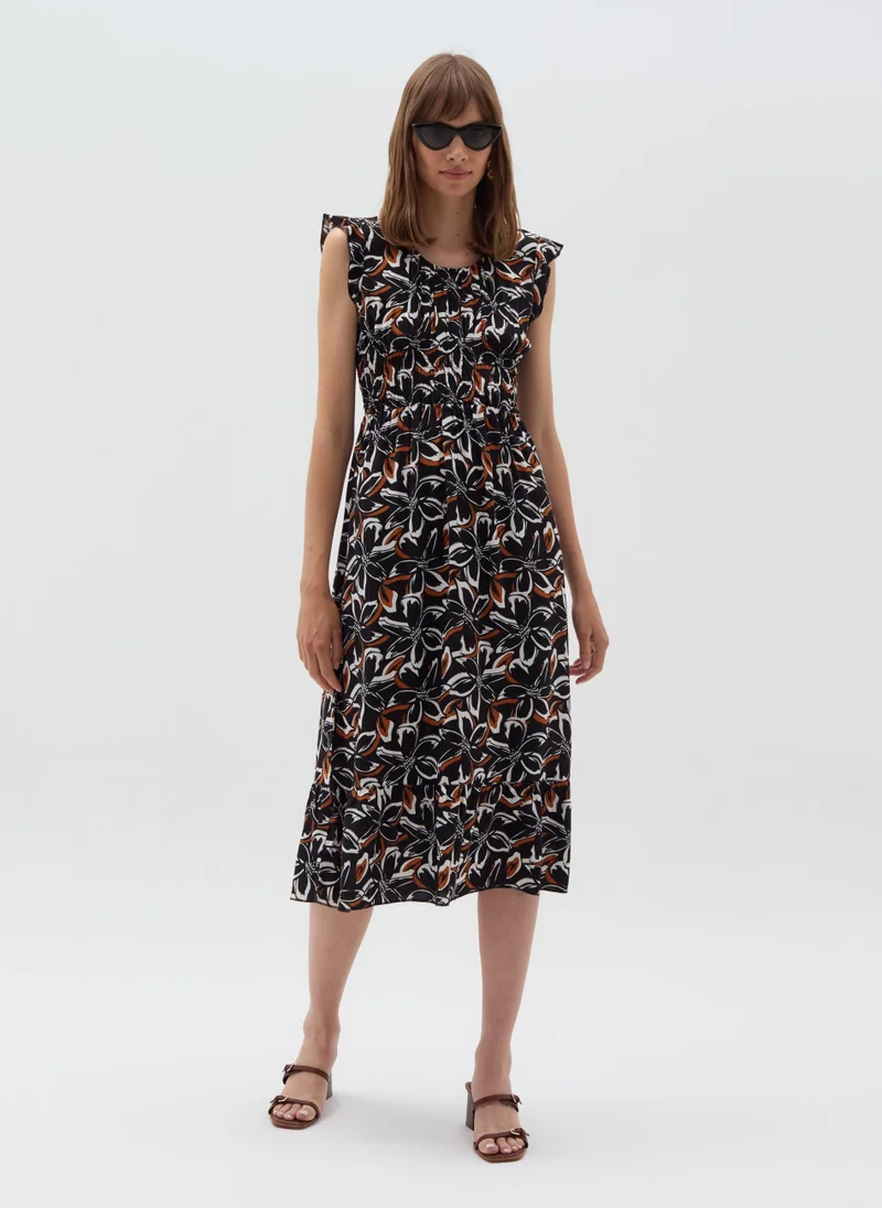 او في اس Long floral dress with smock stitch