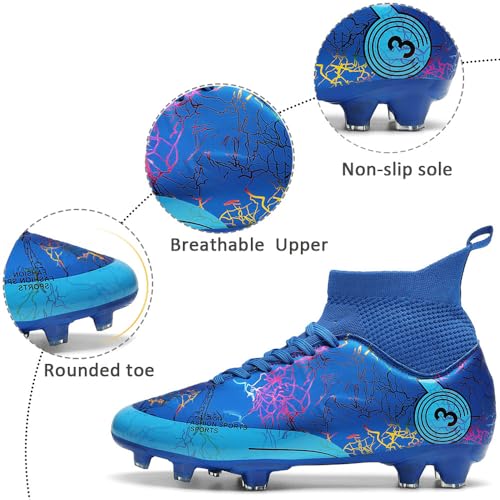 DISRATEBLU Kids Soccer Shoes Boys Football Cleats Professional Athletic Outdoor Trainning Football Shoes Youth Girl Turf Soccer Cleats Blue - Image 4