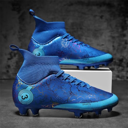 DISRATEBLU Kids Soccer Shoes Boys Football Cleats Professional Athletic Outdoor Trainning Football Shoes Youth Girl Turf Soccer Cleats Blue - Image 5