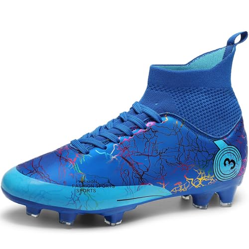 DISRATEBLU Kids Soccer Shoes Boys Football Cleats Professional Athletic Outdoor Trainning Football Shoes Youth Girl Turf Soccer Cleats Blue - Image 1