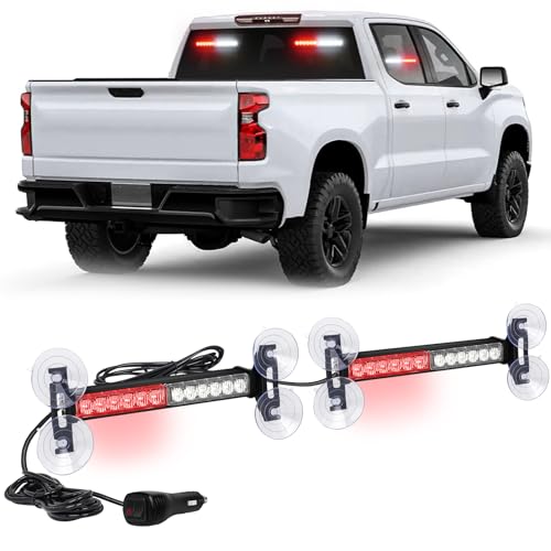 XRIDONSEN 2x 10.7 inch Red White Emergency Lights 24 LED Strobe Warning Flashing Safety Dash Side Window Front/Rear Windshield First Responder Lights for Volunteer Firefighter Vehicles POV Trucks - Image 1