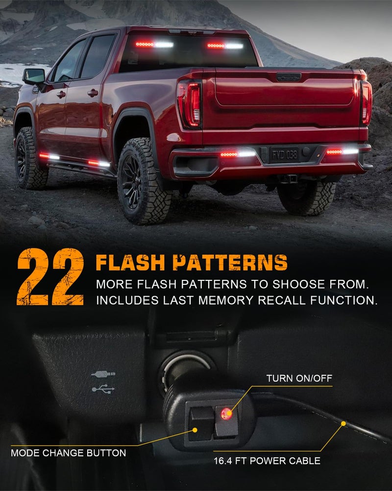 XRIDONSEN 2x 10.7 inch Red White Emergency Lights 24 LED Strobe Warning Flashing Safety Dash Side Window Front/Rear Windshield First Responder Lights for Volunteer Firefighter Vehicles POV Trucks - Image 4