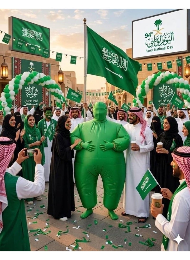 زي أخضر قابل للنفخ لكامل الجسم للبالغين - بدلة هوائية للمناسبات و الحفلات احتفالا باليوم الوطني السعودي - Image 3