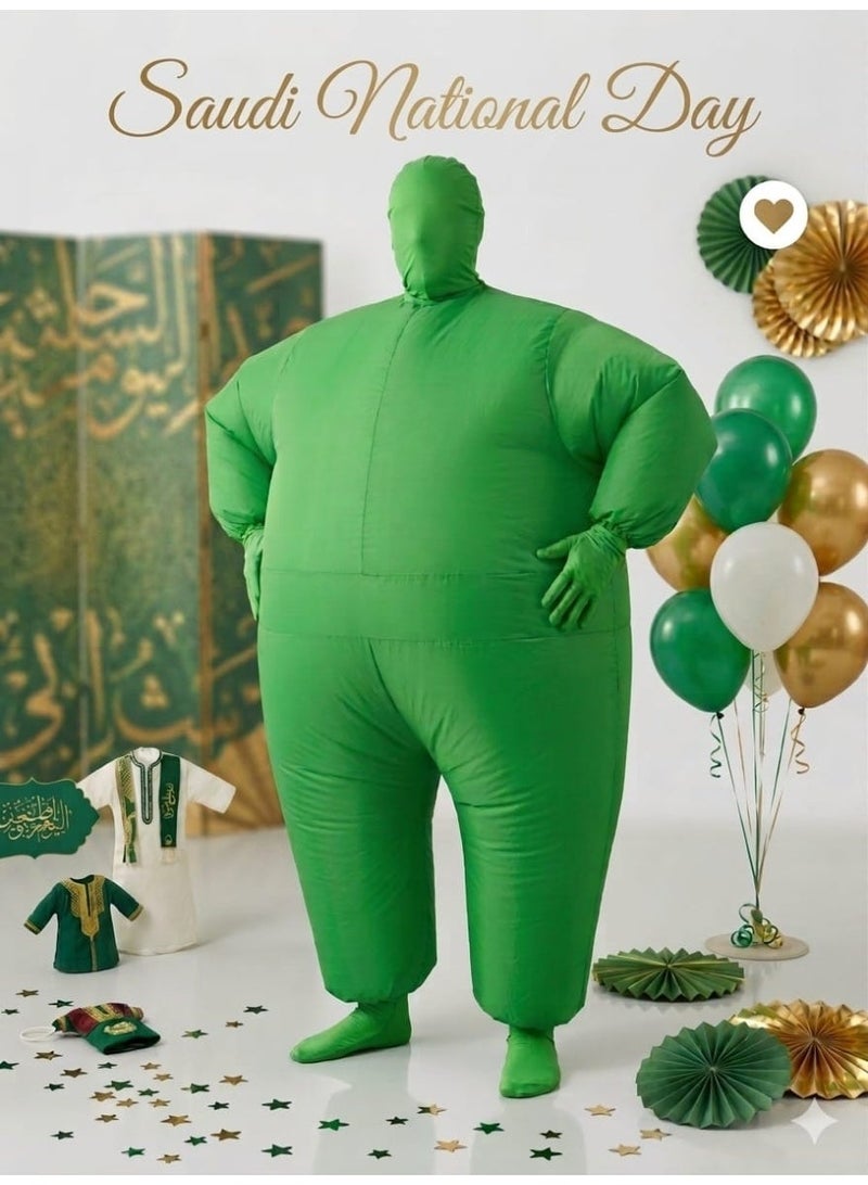 زي أخضر قابل للنفخ لكامل الجسم للبالغين - بدلة هوائية للمناسبات و الحفلات احتفالا باليوم الوطني السعودي - Image 1